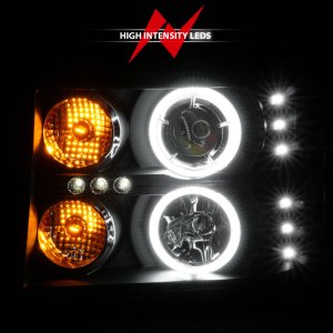 GMC Sierra Projector Headlights - ANZO - w/ Halo, Black Housing, Clear Lens, CCFL, Pair - Black - `07-`13