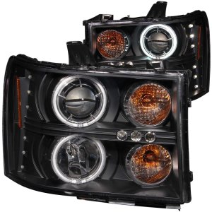 GMC Sierra Projector Headlights - ANZO - w/ Halo, Black Housing, Clear Lens, CCFL, Pair - Black - `07-`13