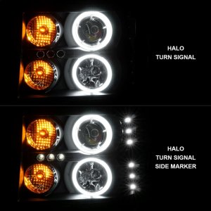 GMC Sierra Projector Headlights - ANZO - w/ Halo, Black Housing, Clear Lens, CCFL, Pair - Black - `07-`13