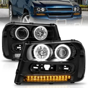 Chevrolet Trailblazer Headlights - ANZO - Projector w/ Halo - Black - `02-`09