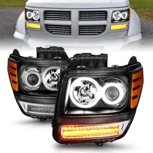Dodge Nitro Projector Headlights - ANZO - w/ Halo Black (CCFL) G2 - Black - `07-`12