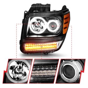 Dodge Nitro Projector Headlights - ANZO - w/ Halo Black (CCFL) G2 - Black - `07-`12