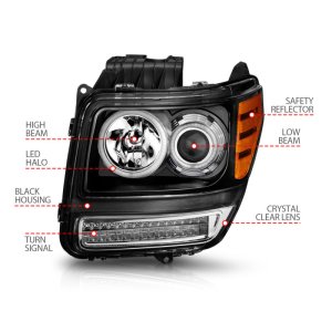 Dodge Nitro Projector Headlights - ANZO - w/ Halo Black (CCFL) G2 - Black - `07-`12