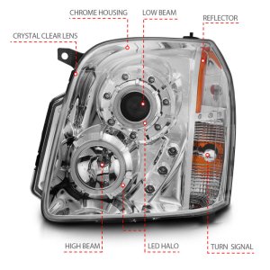 GMC Yukon Headlights - ANZO - Projector w/ Halo (CCFL) - Chrome - `07-`14