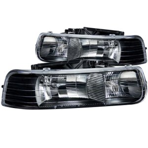 Chevrolet Silverado 1500 Crystal Headlights - ANZO - Clear Lens, Black Housing - Black - `99-`02