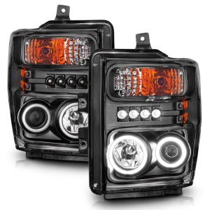 Ford F-250 Projector Headlights - ANZO - Halo, CCFL, Clear Lens - Black - `08-`10