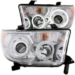 Toyota Tundra Projector Headlights - ANZO - w/ Halo Clear Lens Chrome Housing CCFL - Chrome - `07-`13