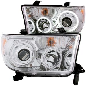 Toyota Tundra Projector Headlights - ANZO - w/ Halo Clear Lens Chrome Housing CCFL - Chrome - `07-`13