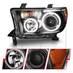 Toyota Tundra Projector Headlights - ANZO - w/ Halo, Clear Lens, CCFL - Black - `07-`13