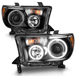 Toyota Tundra Projector Headlights - ANZO - w/ Halo, Clear Lens, CCFL - Black - `07-`13