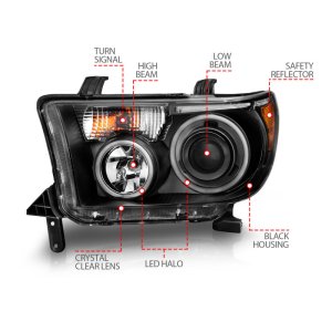 Toyota Tundra Projector Headlights - ANZO - w/ Halo, Clear Lens, CCFL - Black - `07-`13