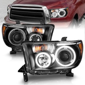 Toyota Tundra Projector Headlights - ANZO - w/ Halo, Clear Lens, CCFL - Black - `07-`13