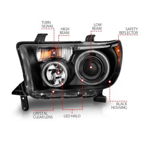 Toyota Tundra Projector Headlights - ANZO - w/ Halo, Clear Lens, CCFL - Black - `07-`13