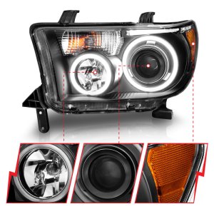 Toyota Tundra Projector Headlights - ANZO - w/ Halo, Clear Lens, CCFL - Black - `07-`13