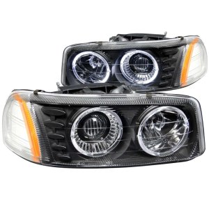 GMC Sierra Projector Headlights - ANZO - w/Halo; Clear Lens - Black - `99-`06