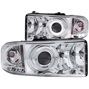 Dodge Ram Projector Headlights - ANZO - w/ Halo, Clear Lens, Chrome Housing - Chrome - `94-`01