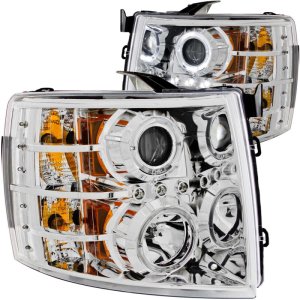 Chevrolet Silverado 1500 Projector Headlights - ANZO - w/ Halo, Clear Lens, Chrome Housing - Chrome - `07-`13