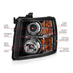 Chevrolet Silverado 1500 Projector Headlights - ANZO - w/ Halo, Clear Lens - Black - `07-`13