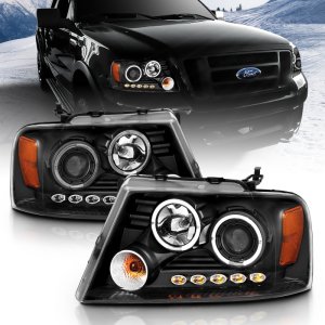 Ford F-150 Projector Headlights - ANZO - G2 w/ Halo and LED - Black - `04-`08
