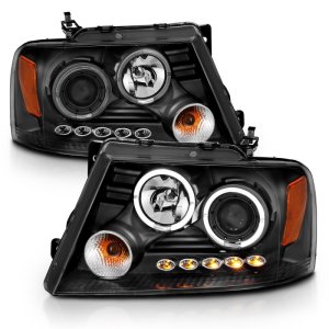 Ford F-150 Projector Headlights - ANZO - G2 w/ Halo and LED - Black - `04-`08