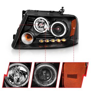 Ford F-150 Projector Headlights - ANZO - G2 w/ Halo and LED - Black - `04-`08