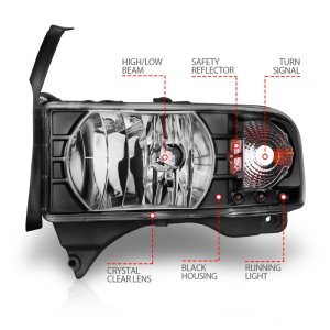 Dodge Ram Crystal Headlights - ANZO - Clear Lens w/ LED - Black - `94-`01