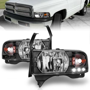 Dodge Ram Crystal Headlights - ANZO - Clear Lens w/ LED - Black - `94-`01