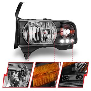 Dodge Ram Crystal Headlights - ANZO - Clear Lens w/ LED - Black - `94-`01