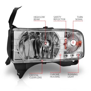 Dodge Ram Crystal Headlights - ANZO - w/ LED Accent - Chrome - `94-`01