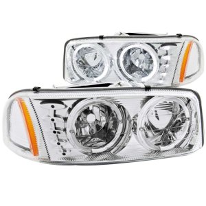 GMC Sierra Crystal Headlights - ANZO - w/ Halo and LED - Chrome - `99-`06