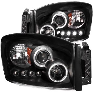 Dodge Ram Projector Headlights - ANZO - w/ Halo, Clear Lens, Black Housing - Black - `06-`08