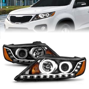 Kia Sorento Projector Headlights - ANZO - Halo Black (CCFL) - Black - `11-`13