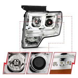 Ford F-150 Projector Headlights - ANZO - w/ U-Bar - Chrome - `09-`14