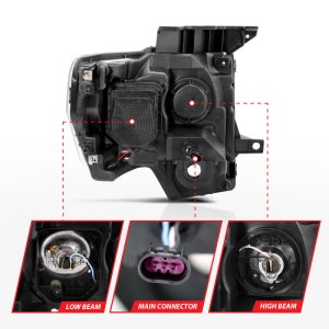 Ford F-150 Projector Headlights - ANZO - w/ U-Bar - Chrome - `09-`14