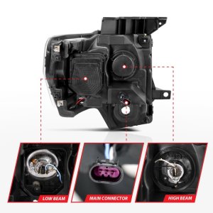 Ford F-150 Projector Headlights - ANZO - w/ U-Bar - Chrome - `09-`14