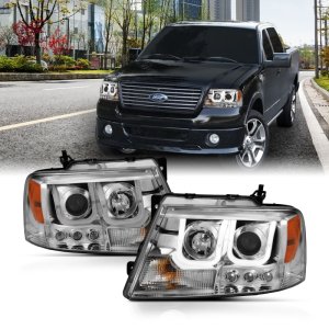 Ford F-150 Projector Headlights - ANZO - w/U-Bar, Clear Lens, Chrome Housing - Chrome - `04-`08