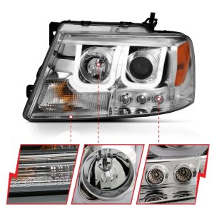 Ford F-150 Projector Headlights - ANZO - w/U-Bar, Clear Lens, Chrome Housing - Chrome - `04-`08 Ford F-150 Projector Headlights - ANZO - w/U-Bar, Clear Lens, Chrome Housing - Chrome - `04-`08