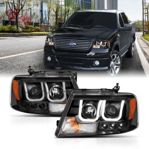 Ford F-150 Projector Headlights - ANZO - w/U-Bar - Black - `04-`08