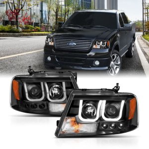 Ford F-150 Projector Headlights - ANZO - w/U-Bar - Black - `04-`08