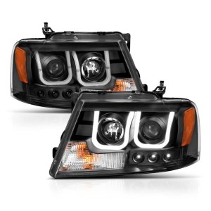 Ford F-150 Projector Headlights - ANZO - w/U-Bar - Black - `04-`08