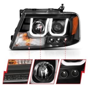 Ford F-150 Projector Headlights - ANZO - w/U-Bar - Black - `04-`08