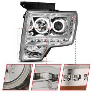 Ford F-150 Projector Headlights - ANZO - G2 w/ Halo, CCFL - Chrome - `09-`14