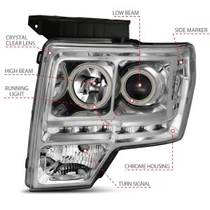 Ford F-150 Projector Headlights - ANZO - G2 w/ Halo, CCFL - Chrome - `09-`14