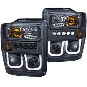 Ford F-250 Projector Headlights - ANZO - U-Bar, Clear Lens - Black - `08-`10
