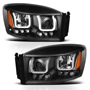 Dodge Ram Projector Headlights - ANZO - w/ U-Bar - Black - `06-`08