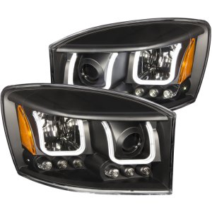 Dodge Ram Projector Headlights - ANZO - w/ U-Bar - Black - `06-`08