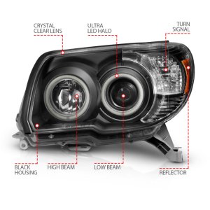 Toyota 4Runner Projector Headlights - ANZO - w/ Halo, Clear Lens, Black Housing, CCFL - Black - `06-`09