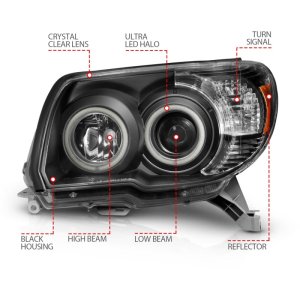 Toyota 4Runner Projector Headlights - ANZO - w/ Halo, Clear Lens, Black Housing, CCFL - Black - `06-`09