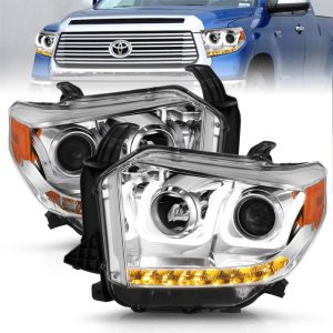 Toyota Tundra Projector Headlights - ANZO - U-Bar with DRL - Chrome - `14-`15