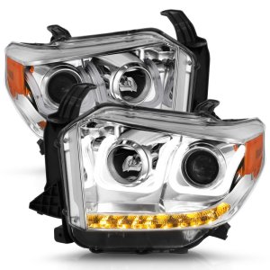 Toyota Tundra Projector Headlights - ANZO - U-Bar with DRL - Chrome - `14-`15